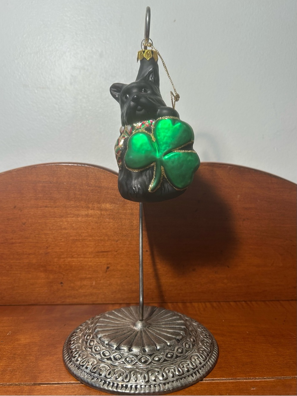 Black Dog with Green Shamrock Holiday Ornament